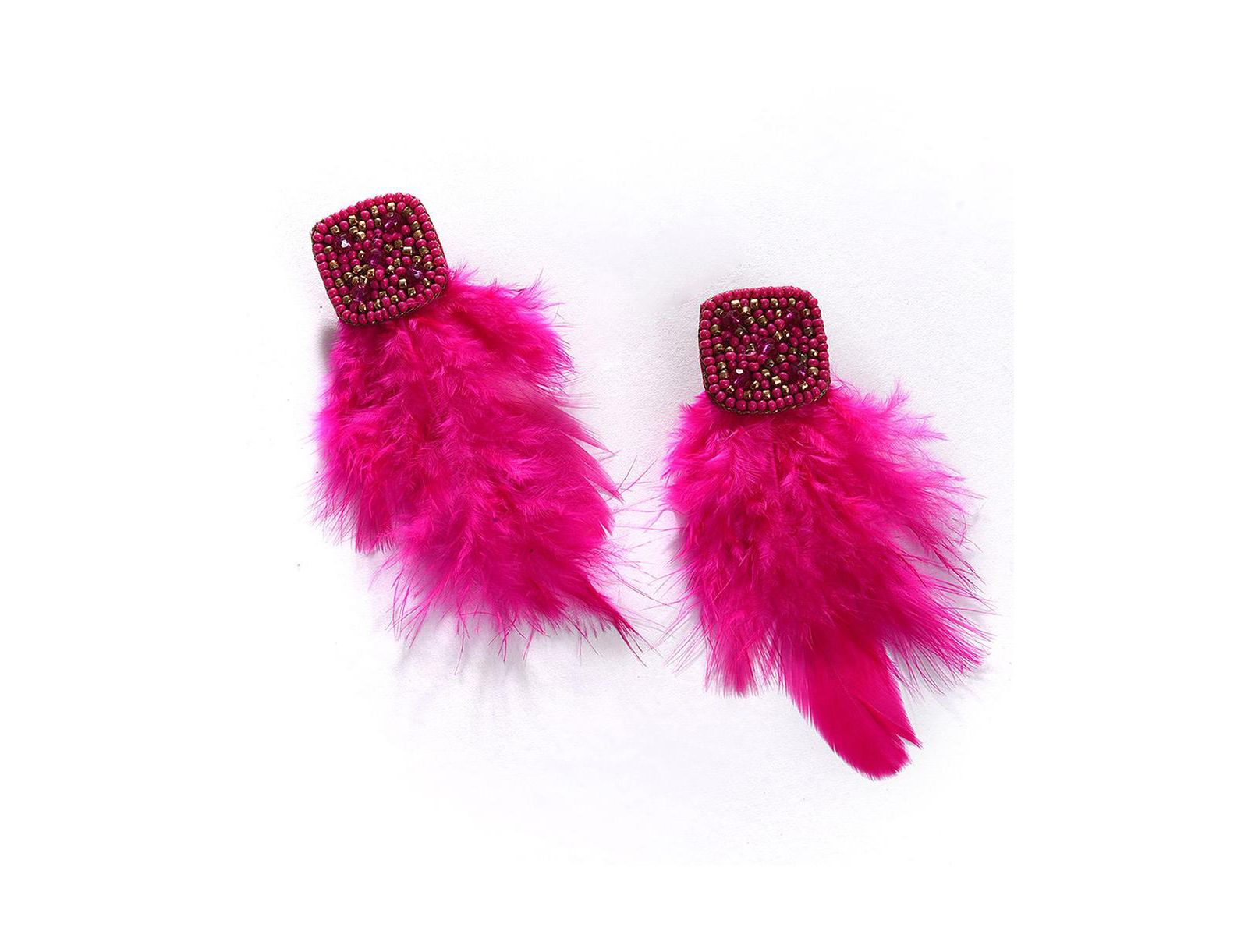 SOHI Women's Pink Beaded Feather Drop Earrings