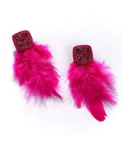 SOHI Women's Pink Beaded Feather Drop Earrings