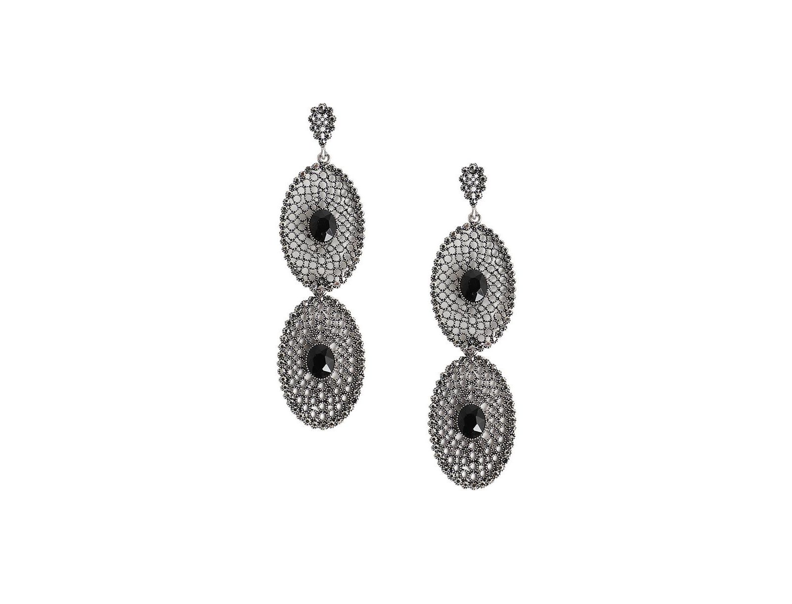 Intricate Stone Oval Long Drop Earrings