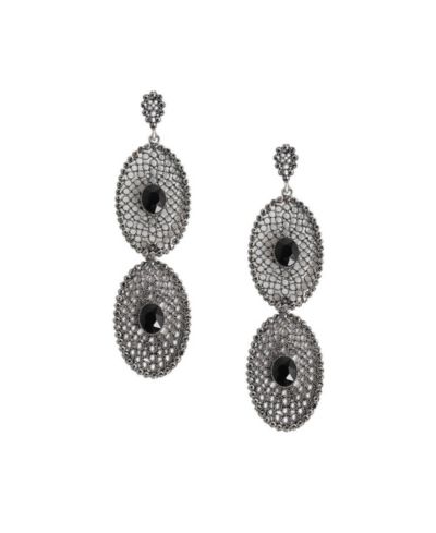 Intricate Stone Oval Long Drop Earrings
