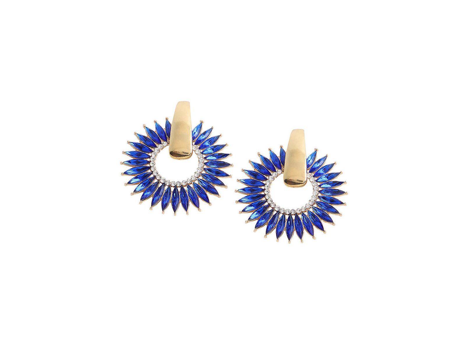 SOHI Women's Blue Embellished Circular Drop Earrings