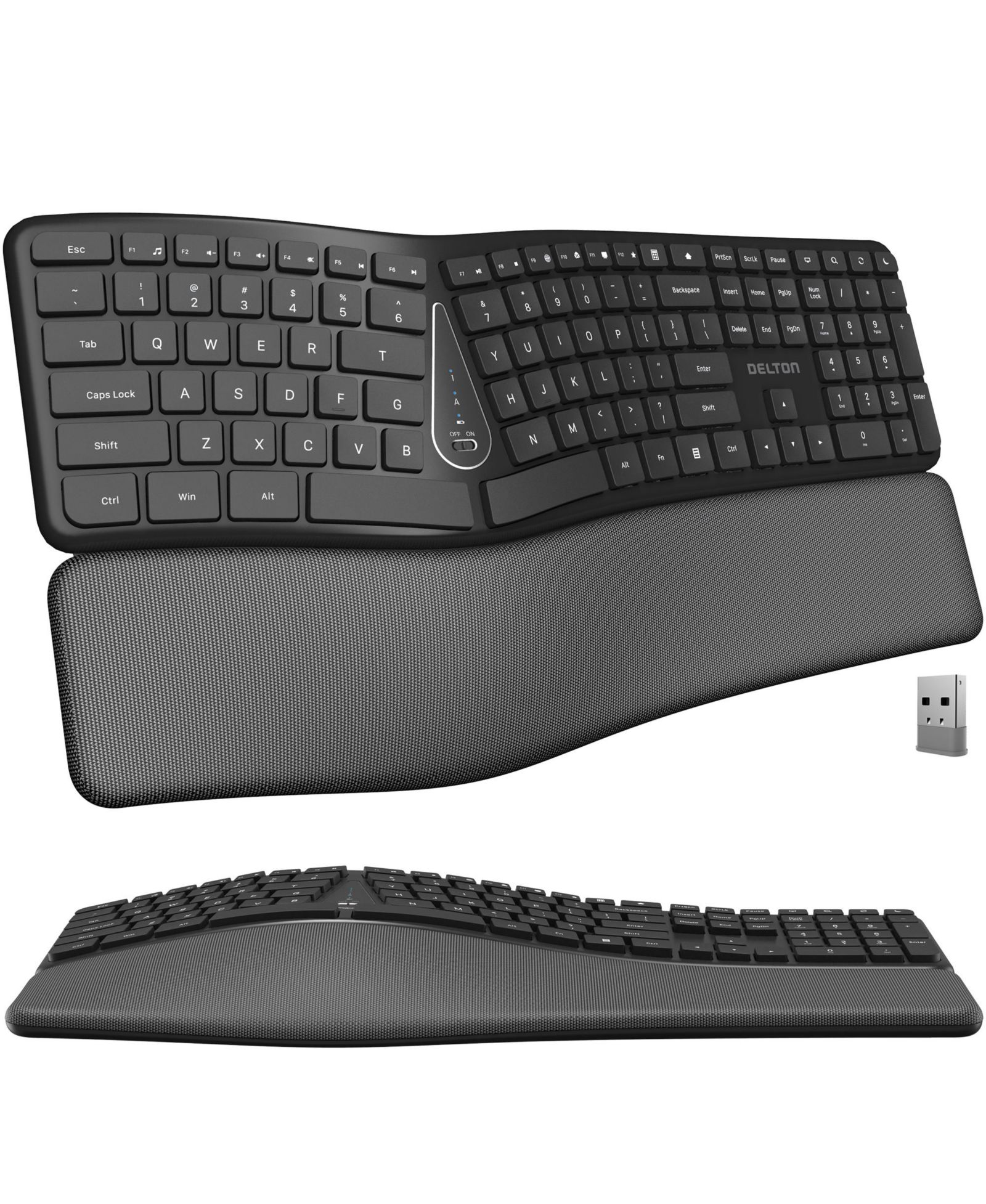 Delton KB250 Wireless Ergonomic Wrist-Rest Pad Keyboard for PC/Mac