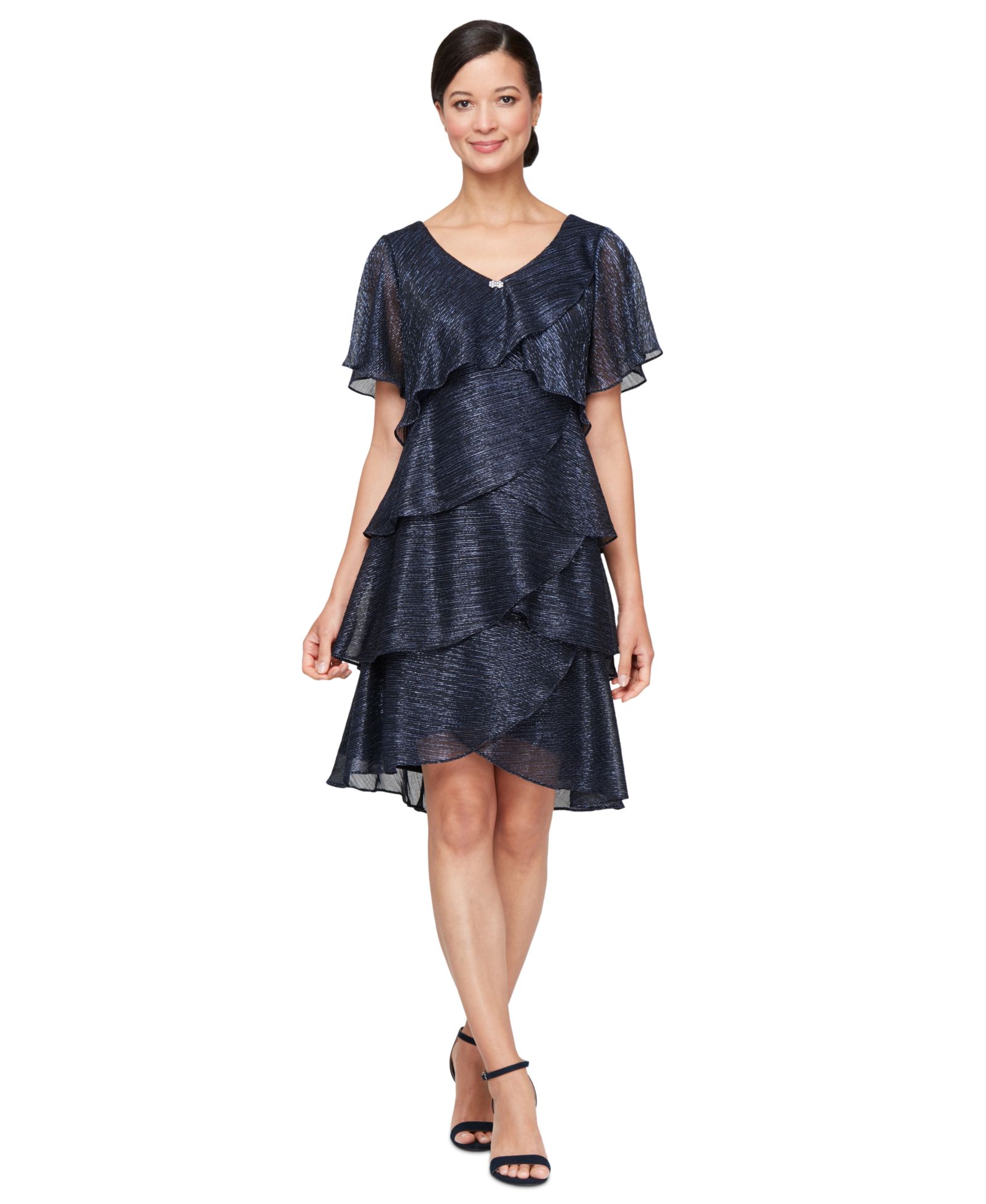 SL Fashions Tiered Shimmer Shift Dress