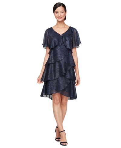 SL Fashions Tiered Shimmer Shift Dress