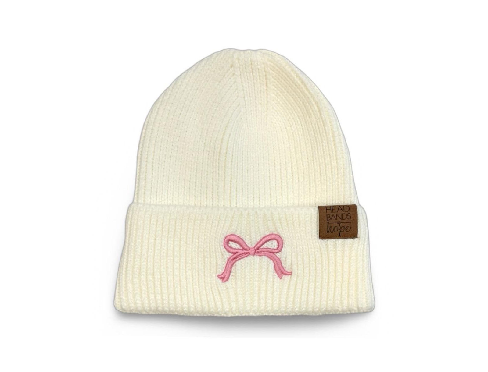 Women's Embroidered Bow Beanie - White