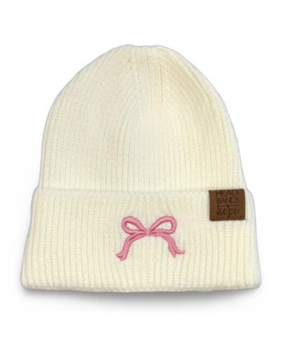 Women's Embroidered Bow Beanie - White