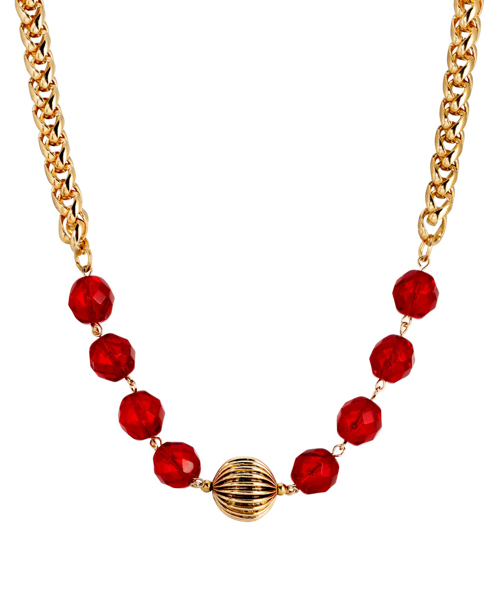 2028 Red Glass Gold Bead Necklace