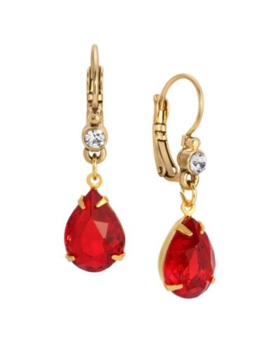 Серьги 2028 Gold-tone Red Teardrop Crystal