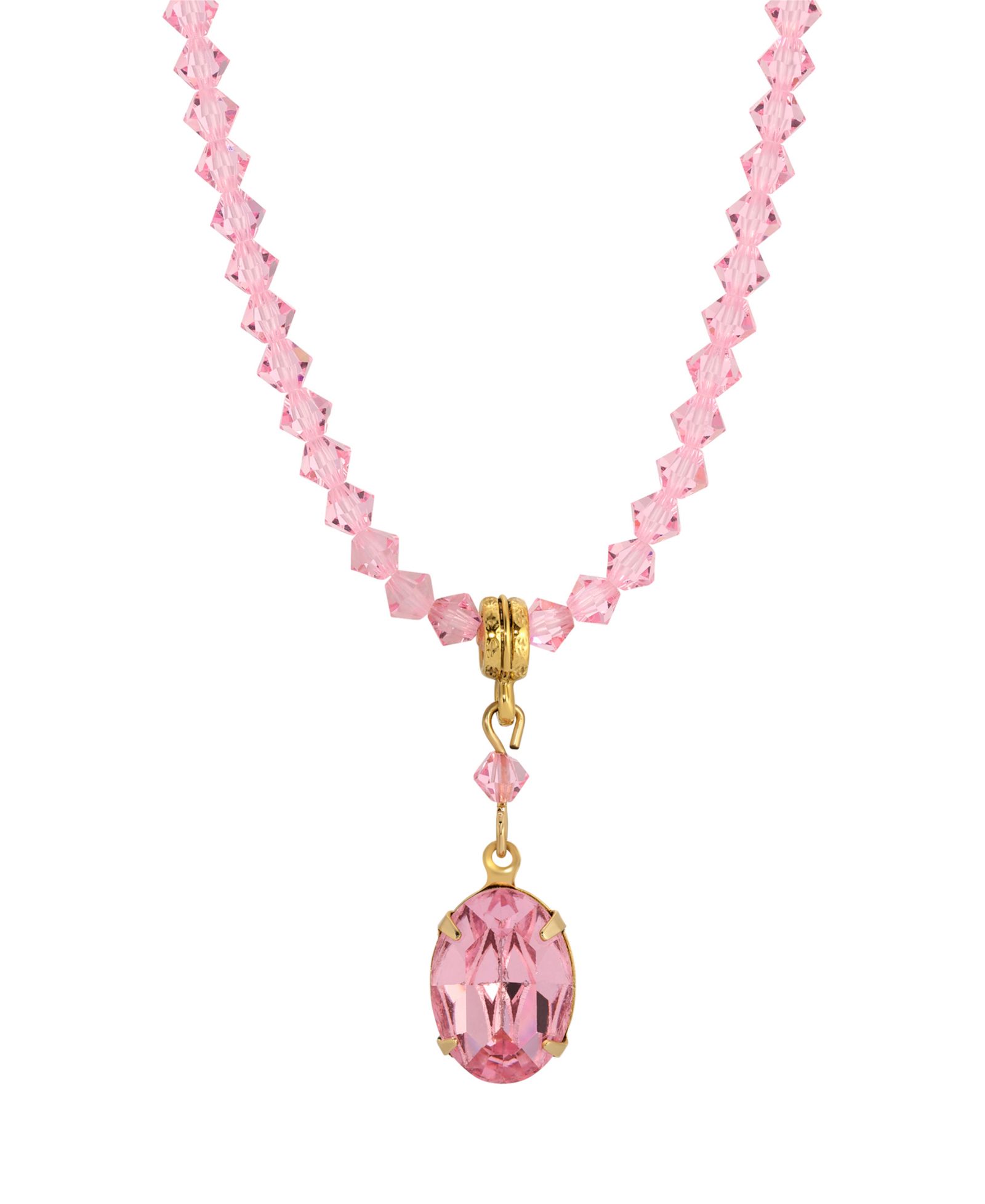 2028 Pink Bead Strand Oval Crystal Necklace