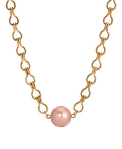 2028 Gold Tone Peach Cultivated Pearl Bead Necklace