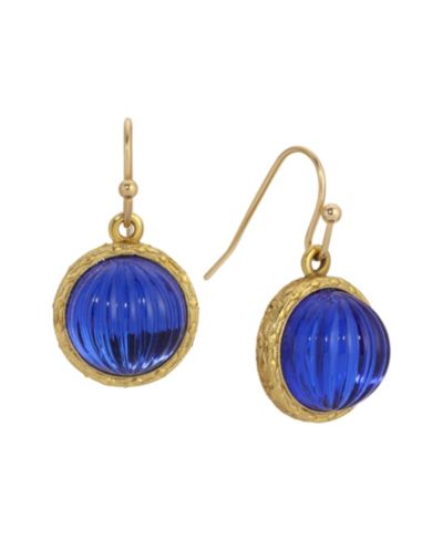 Серьги 2028 Round Blue Ribbed Stone Wire