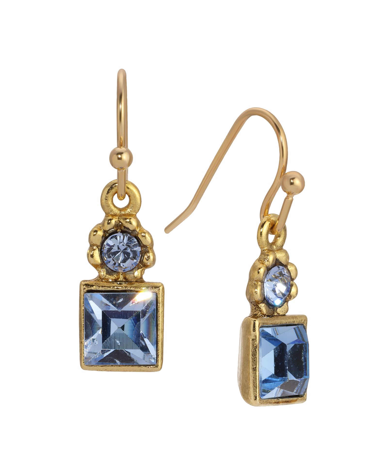 2028 серьги-подвески Blue Square Gold Tone