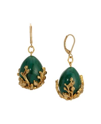 2028 Gold Tone Green Gold Bead Drop Earrings