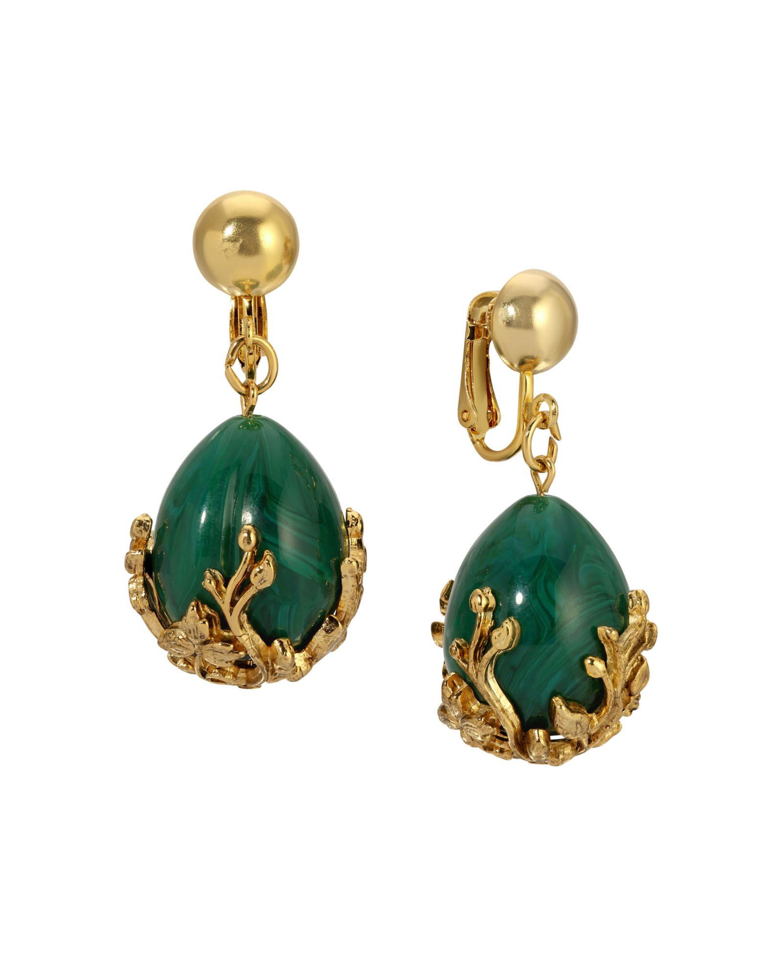 Серьги-клипсы 2028 Gold Tone Green Gold Bead