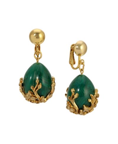 Серьги-клипсы 2028 Gold Tone Green Gold Bead