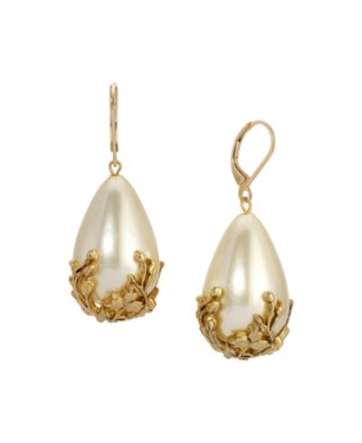 Серьги 2028 Gold Tone с искусственным жемчугом и золотистыми бусинами