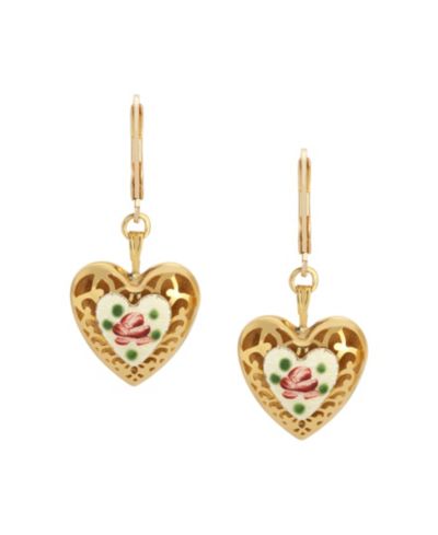 Серьги 2028 Heart Floral Enamel Leverback
