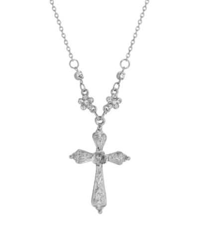 2028 Silver Tone Cross Crystal Necklace
