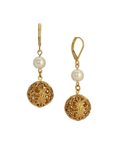 Серьги-подвески 2028 Faux Cultivated Pearl Filigree Bead Drop