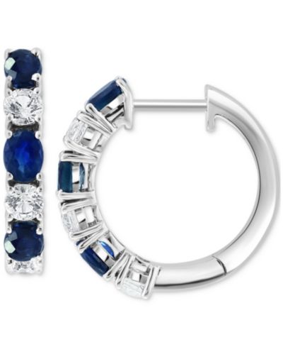 Серьги-кольца EFFY Emerald (3/4 ct. t.w.) и White Sapphire (3/4 ct. t.w.) в белом золоте 14k, 0.75"