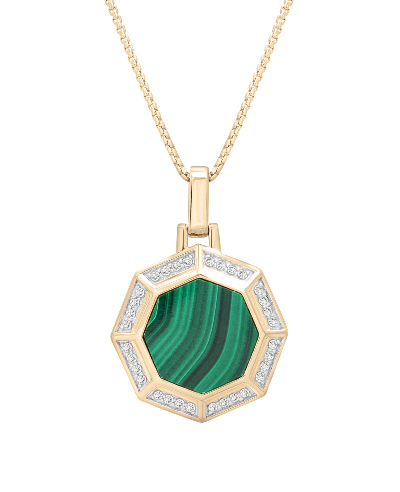 Macy's ожерелье с кулоном Octagon Malachite Diamond в позолоченном серебре 14k Gold Plated Over Sterling Silver