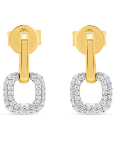 Белые бриллиантовые серьги-подвески в напылении 14k Gold с Sterling Silver