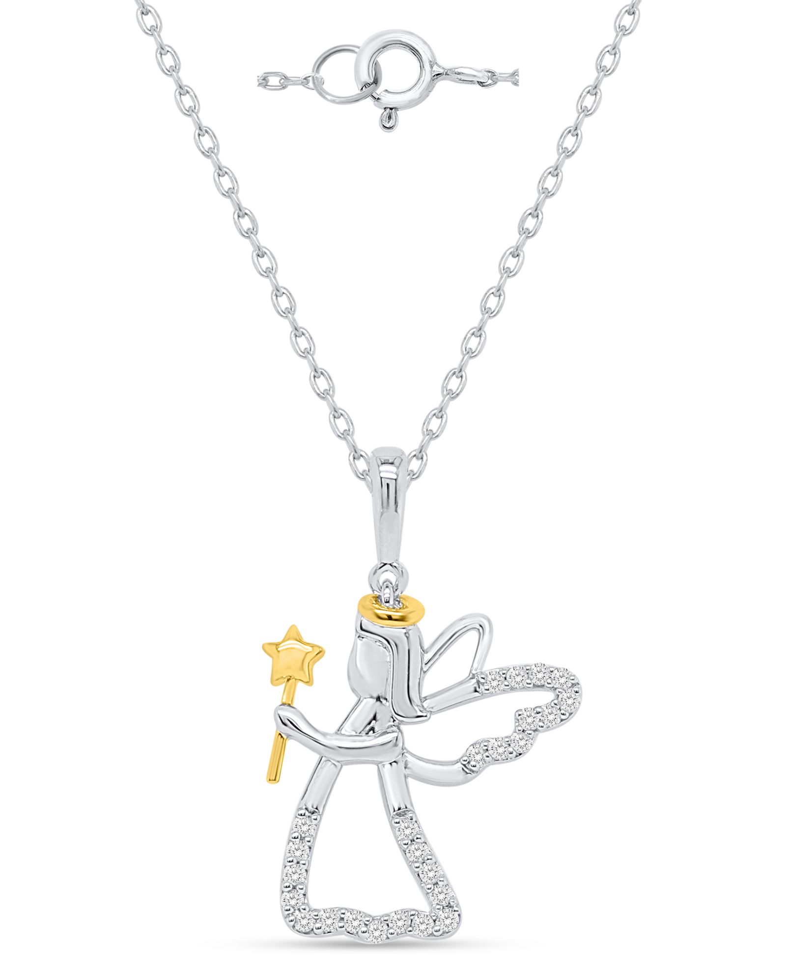 Macy's Diamond Pendant Necklace (1/10 ct. t.w.) in Sterling Silver and 14k Gold-Plated Sterling Silver and White Rhodium