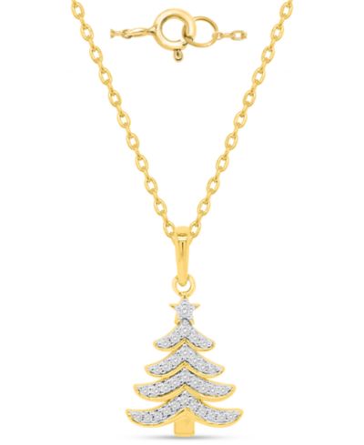 Macy's подвеска с бриллиантом (1/8 ct. t.w.) из позолоченного стерлингового серебра и белого родия