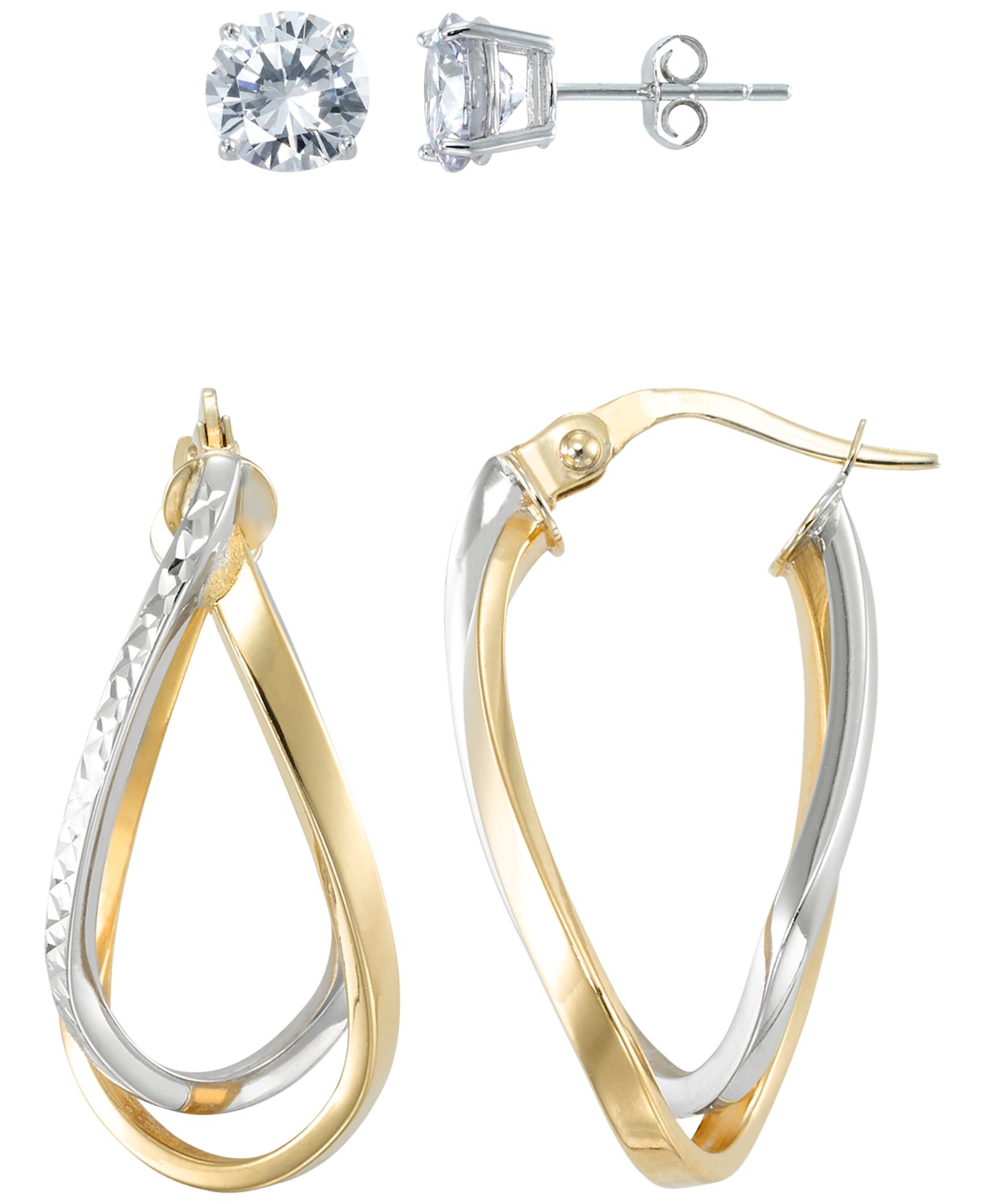 Набор сережек-серьги Diamond в серебре и золоте 14k