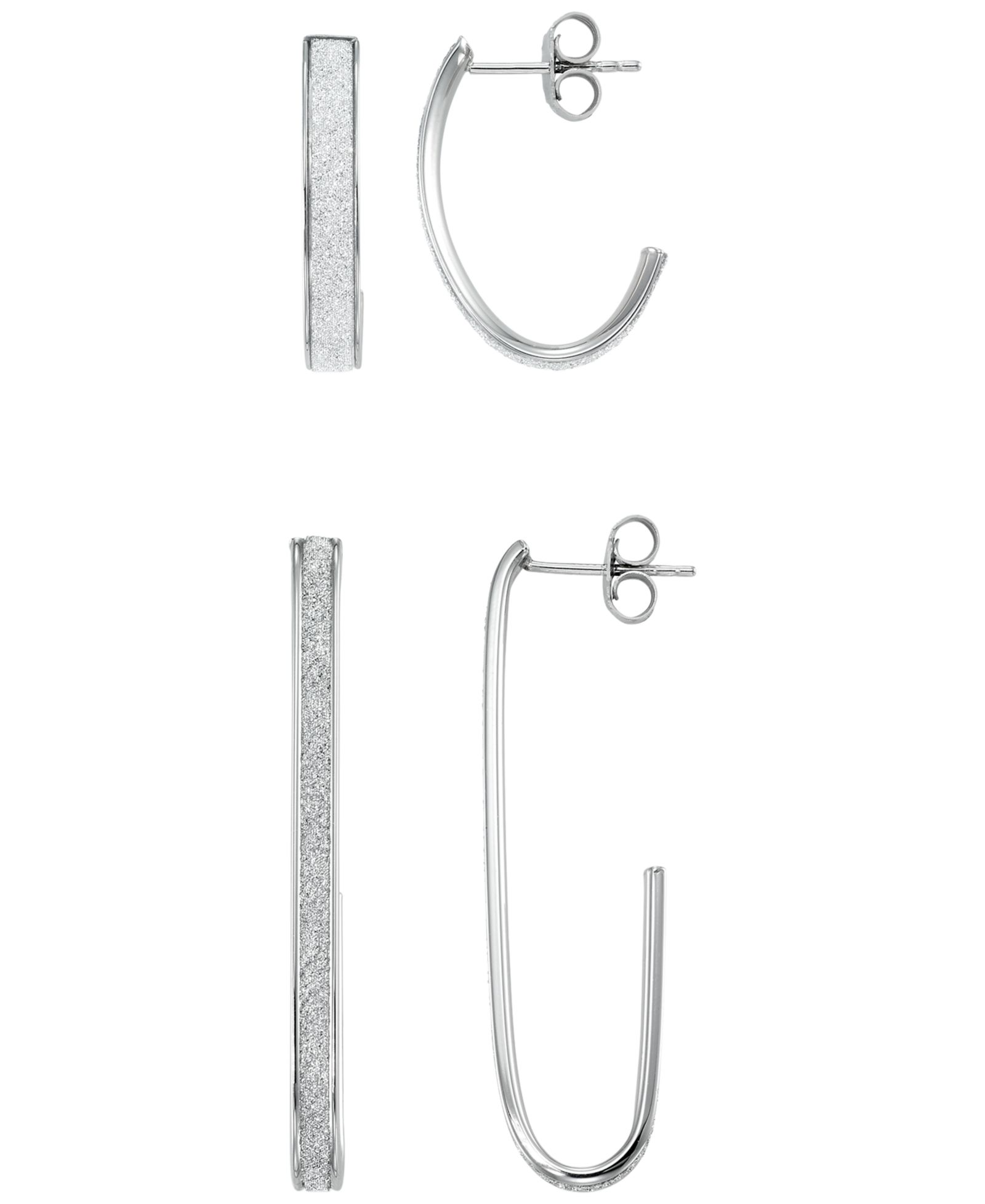 Macy's Glitter Polished 2-Pc. Set J-Hoop Earrings in Sterling Silver
