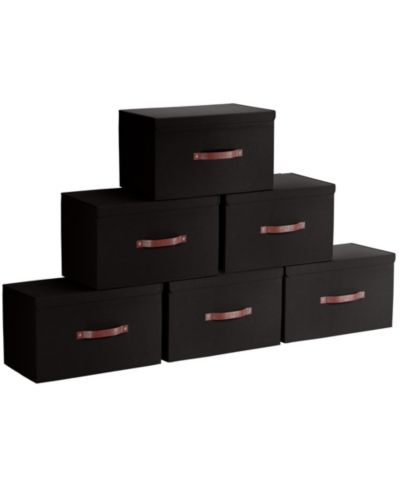 Ornavo Home 6 Pack Foldable Linen Storage Bin with Faux Leather Handles and Lid