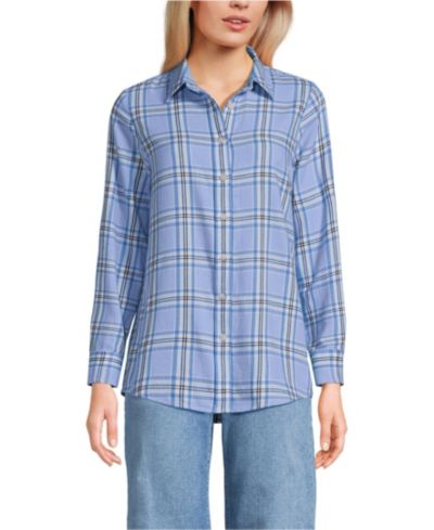 Lands' End Women's Tall Flannel Boyfriend Long Sleeve Shirt