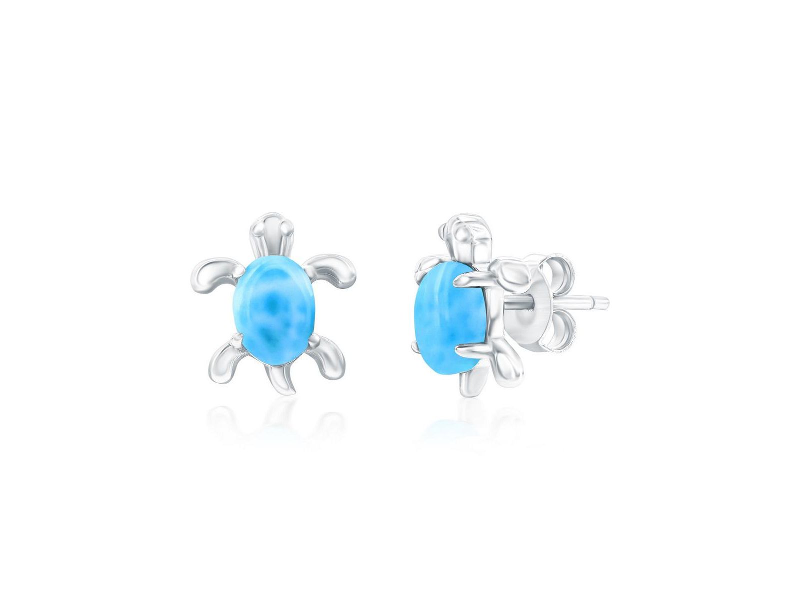 Серьги-гвоздики Caribbean Treasures Sterling, Turtle Larimar