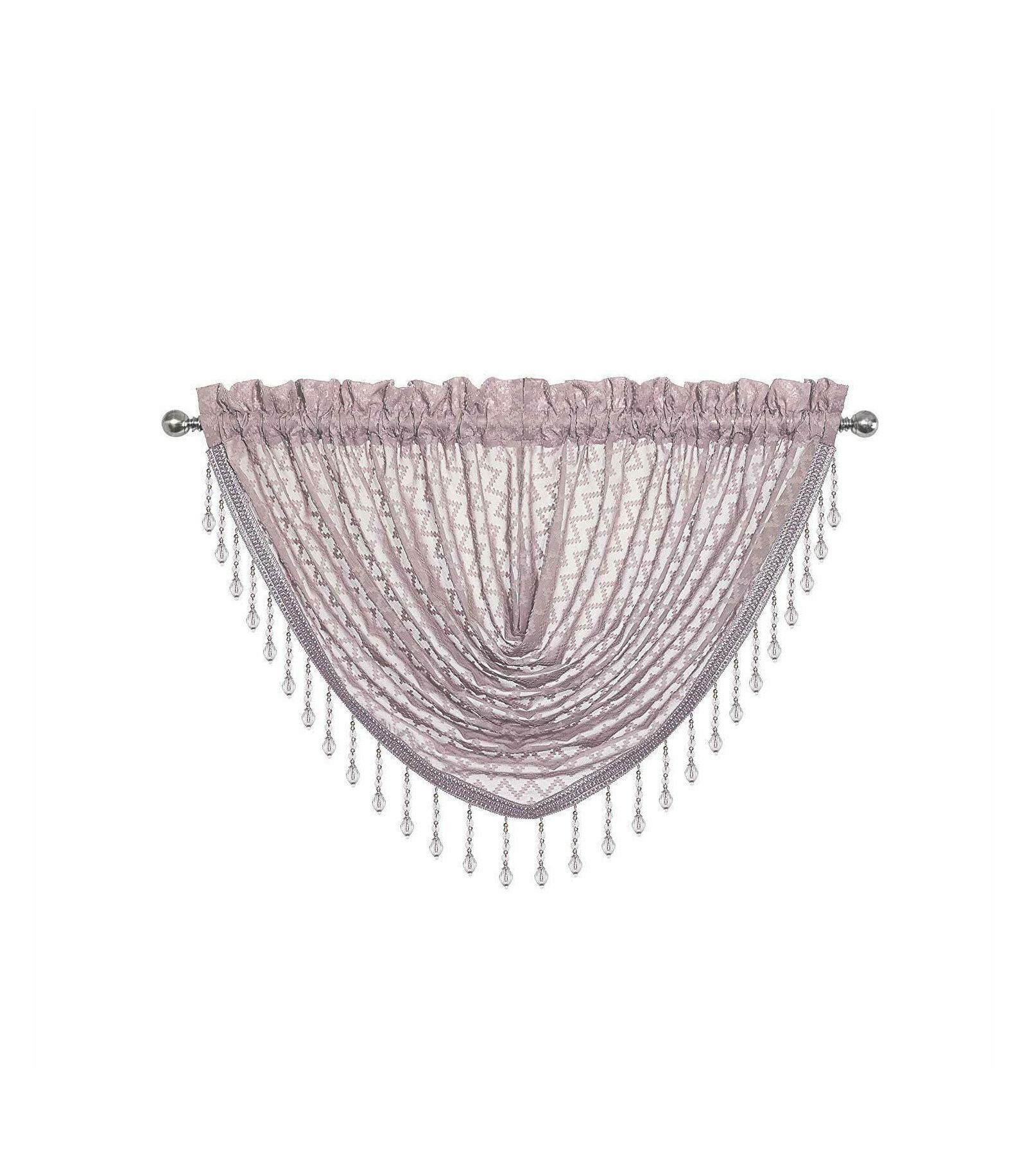 Kate Aurora Elegant Crystal Beaded Chevron Design Window Valances and Curtain Panels - 54 in. W x 38 in. L, Soft Plum