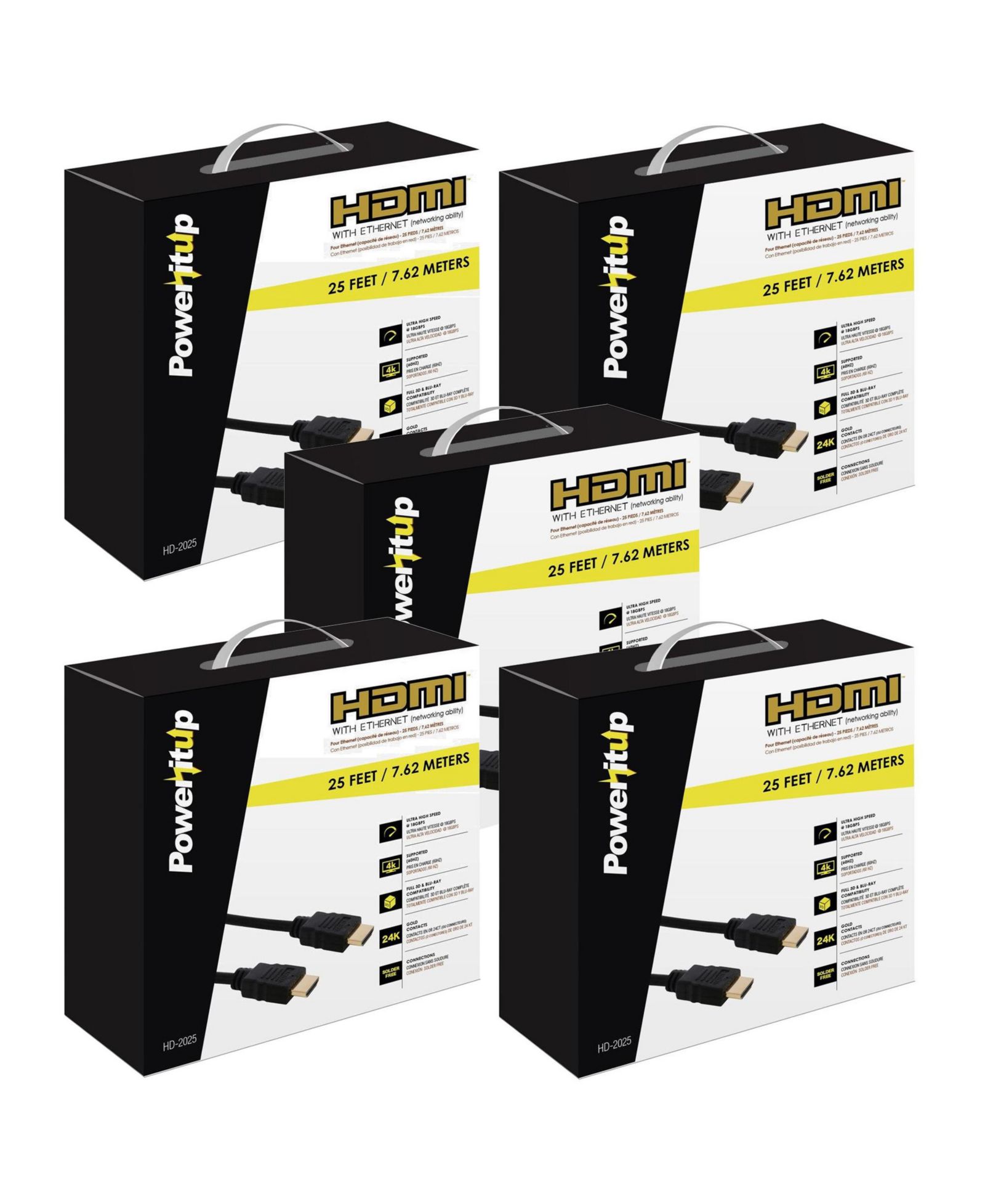 Кабель Power It Up 25 ft. HDMI v2.0 с Ethernet (5-Pack