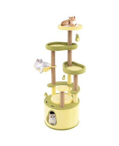 Gymax Large Avocado Cat Tree Multi-level Cat Tower w/ Large Private Condo Fun Pompoms