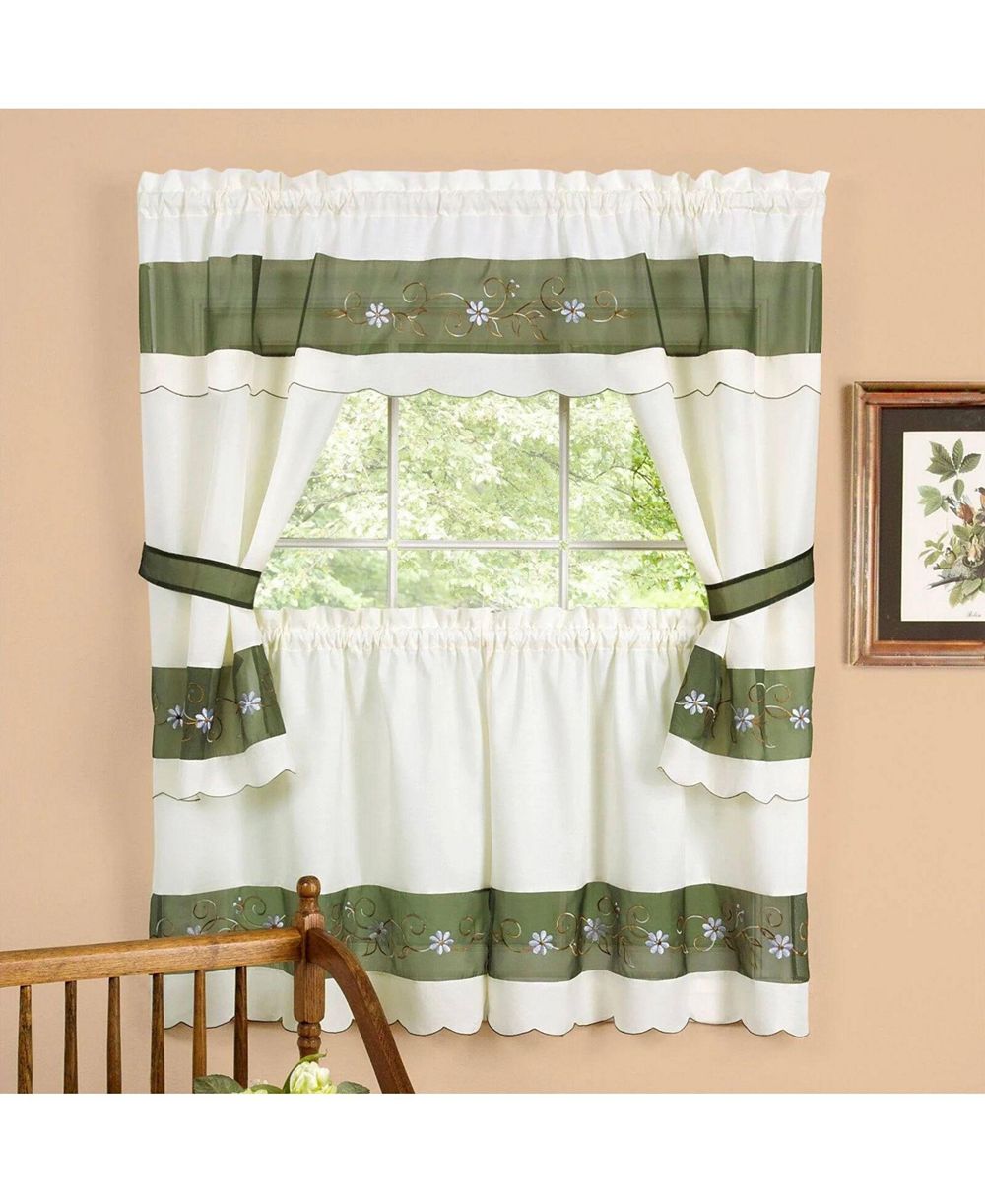 Комплект штор Kate Aurora 5 Piece Embroidered Floral Kitchen Curtain Tier Curtain Valance and Tiebacks