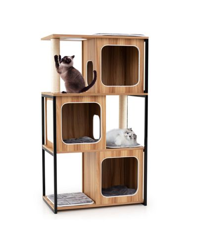 Gymax Modern Cat Tree for Indoor Kittens Cat Tower House w/ Metal Frame Large Platform