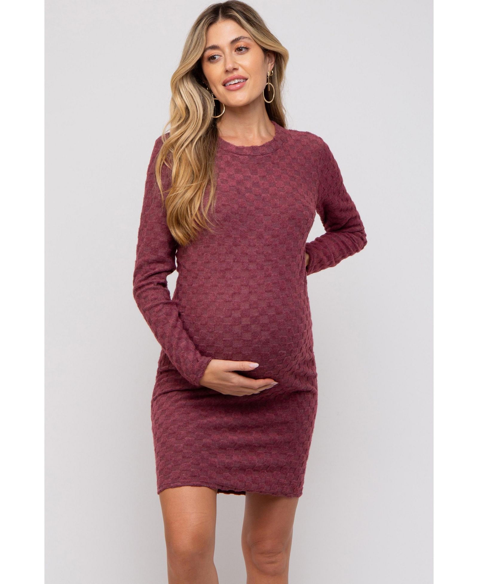 Pinkblush Women's Burgundy Soft Brushed Knit Long Sleeve Dress