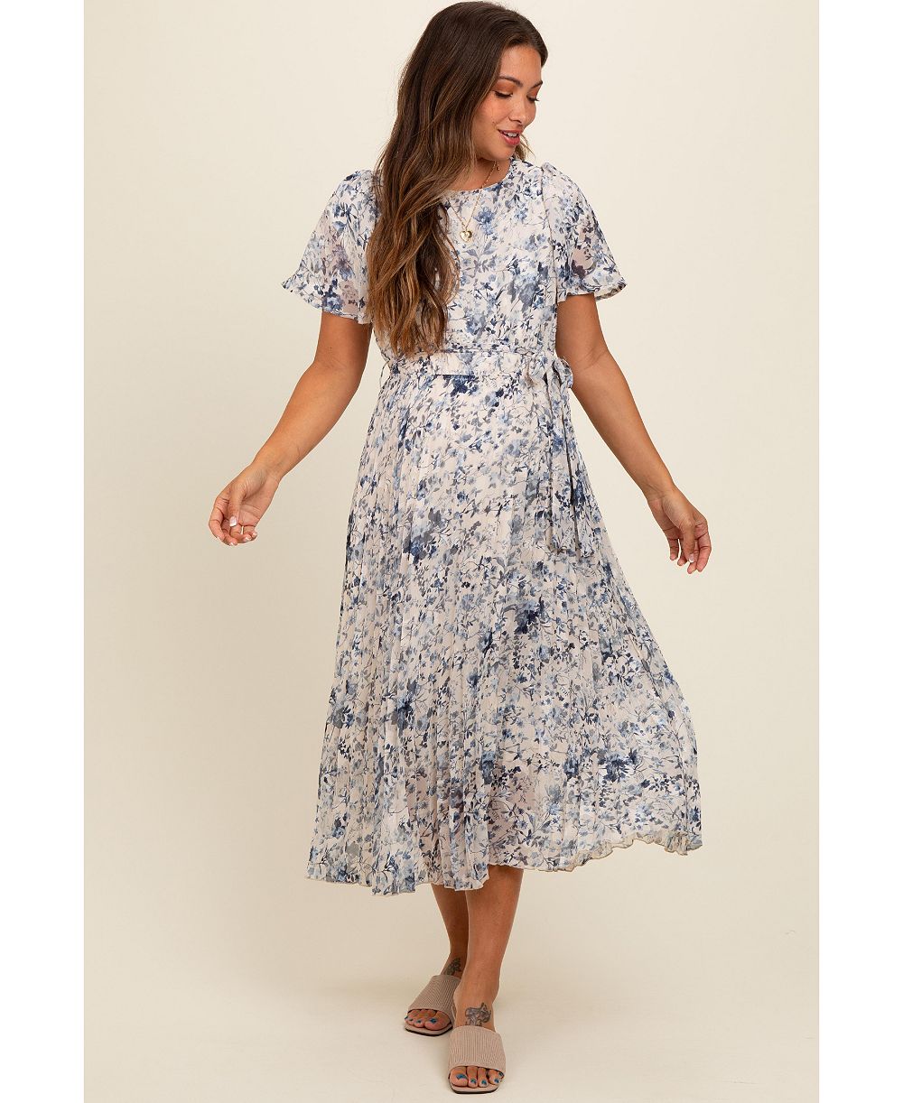 Pinkblush Женское платье Cream Floral Pleated Midi