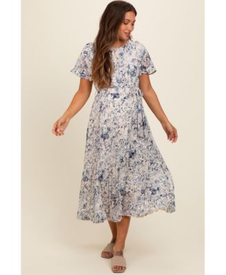 Pinkblush Women's Cream Floral Pleated Midi Dress