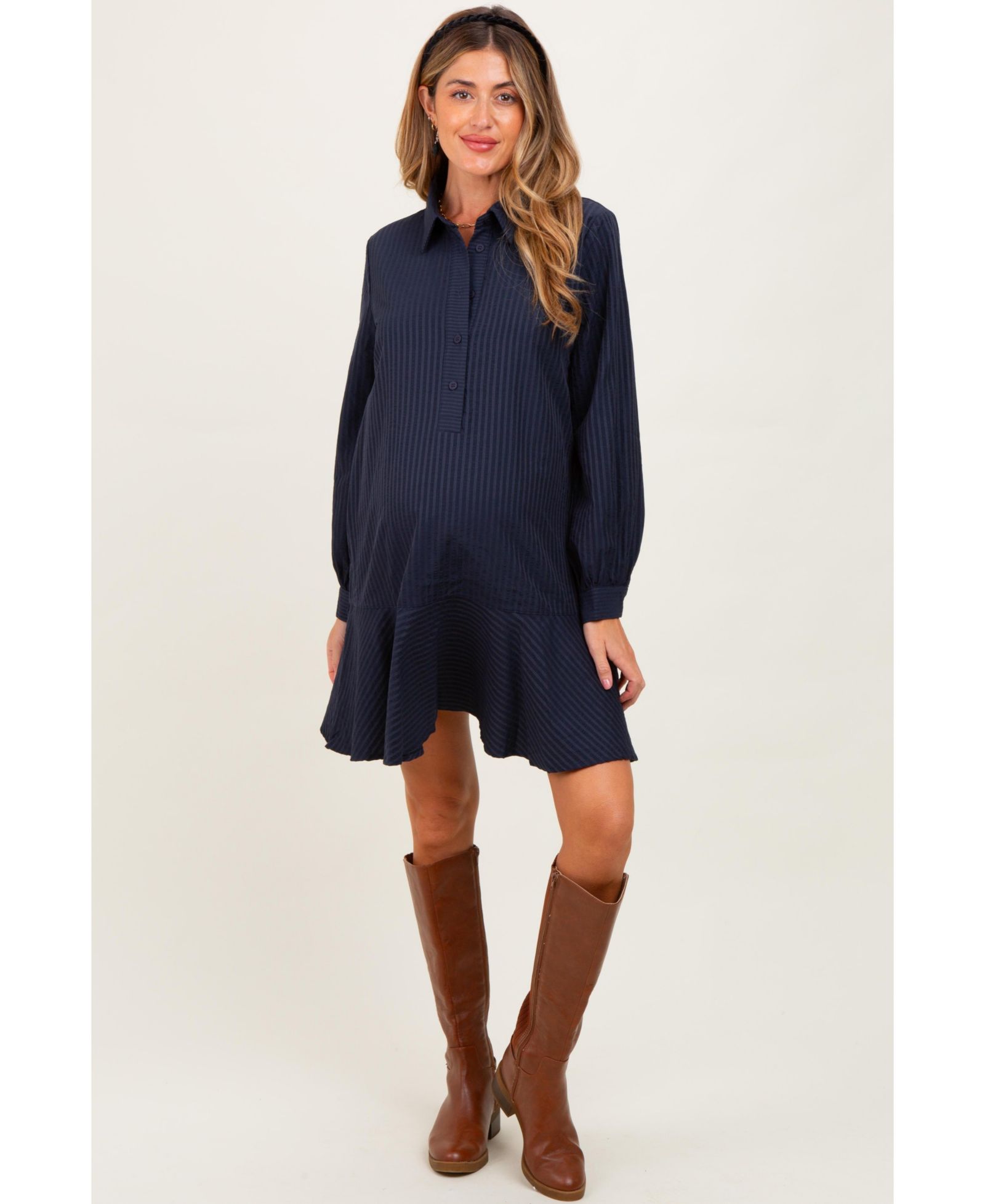 Женское поло Pinkblush Navy Striped Long Sleeve Drop Waist Dress