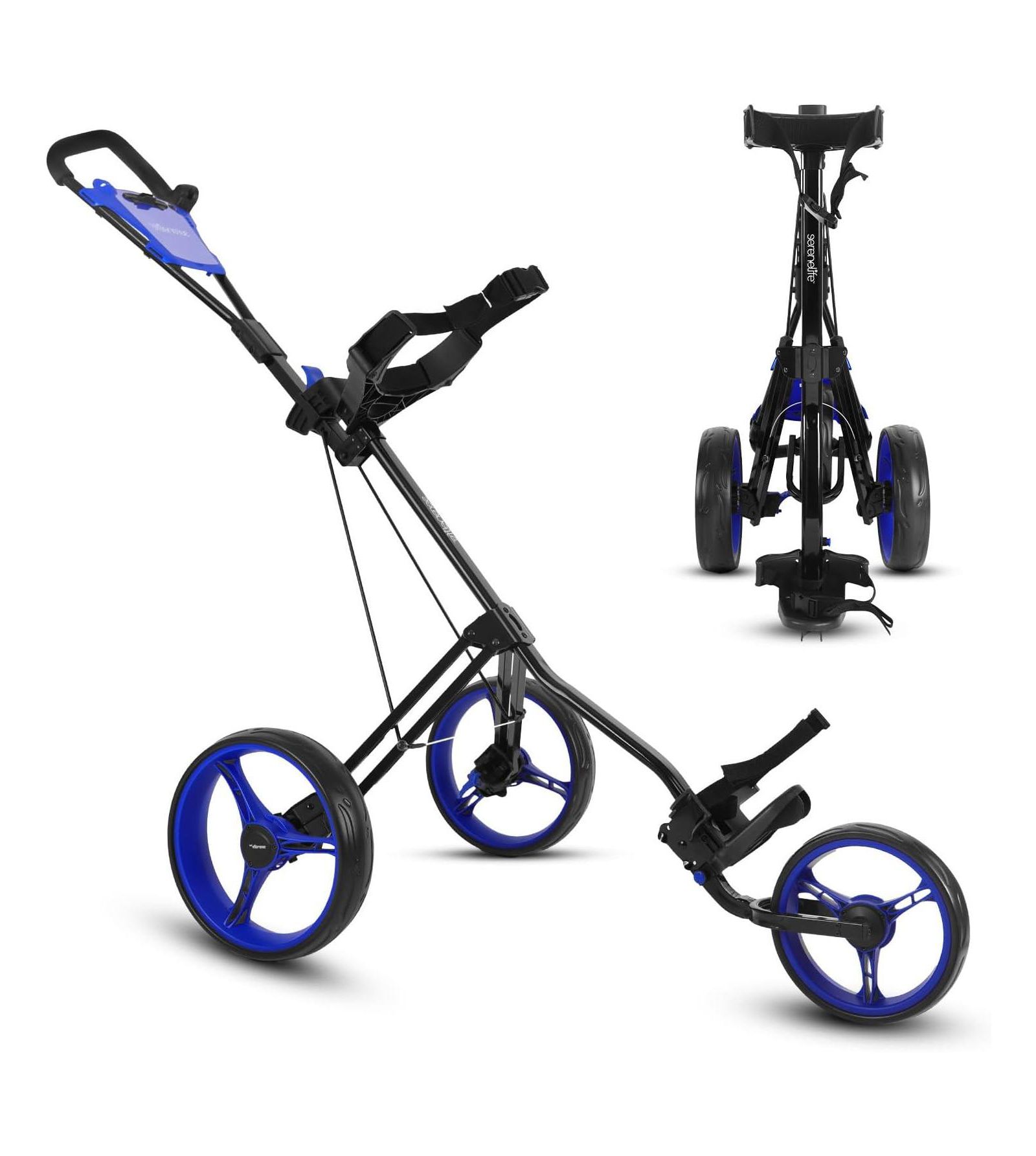 SereneLife Foldable 3-Wheel Golf Push Cart with Deluxe Scorecard Holder