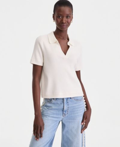 On 34th Women's Short-Sleeve Crochet Collar Polo Sweater, Macy's Exclusive