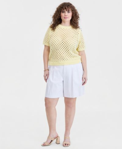 On 34th Trendy Plus Size Open-Knit Short-Sleeve Sweater, Macy's Exclusive