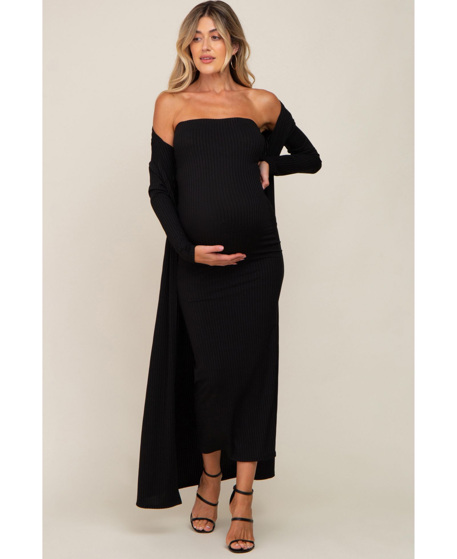 Pinkblush Women's Black Ribbed Sleeveless Dress Cardigan Set