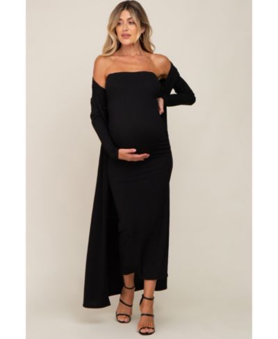 Pinkblush Women's Black Ribbed Sleeveless Dress Cardigan Set