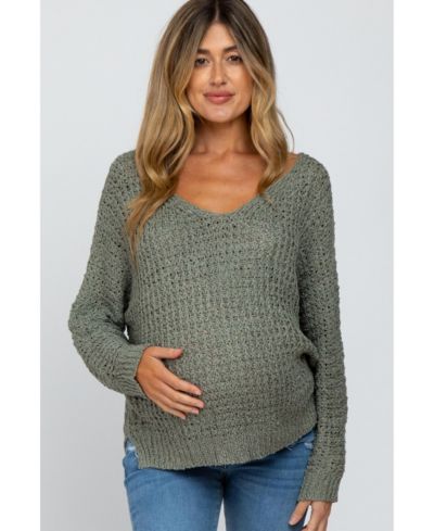 Pinkblush Women's Olive V-Neck Side Slit Thick Knit Sweater