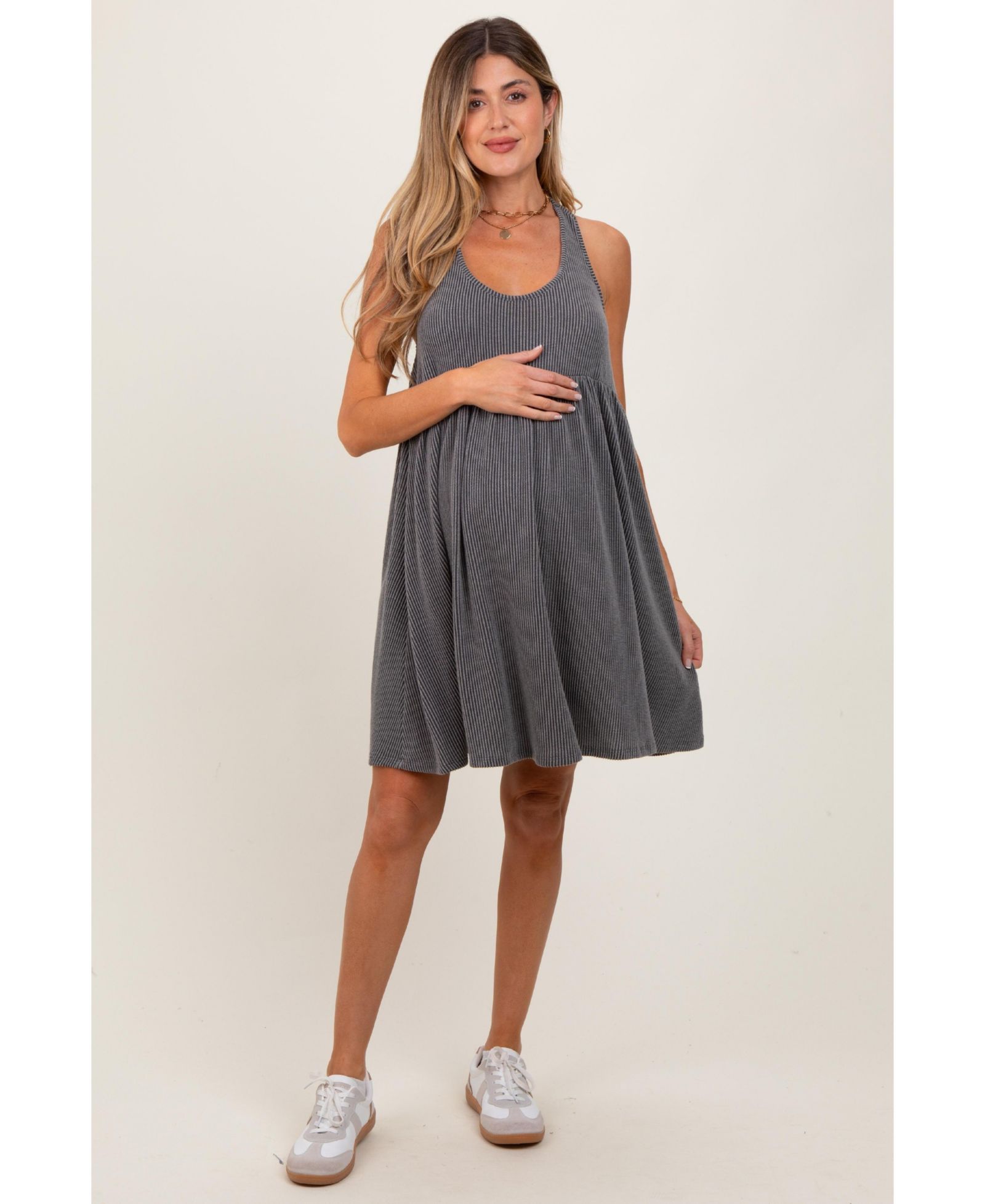 Pinkblush Women's Blue Ribbed Sleeveless Open Back Midi Dress