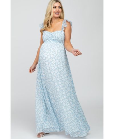 Женское макси-платье Pinkblush Light Blue Floral Chiffon Sweetheart Neck Off Shoulder
